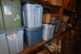 Two Shelves of Misc Christmas Items, Puzzles, Old Skil Shaw, and Other Items