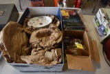 Box of Dishes, Candle Items, and Binders