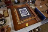 Group of Pictures in Frames and Coat Hanger