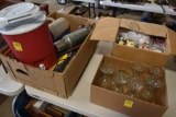 Box of Kitchen Items and Water Cooler, Box of Christmas Knick Knacks and Box of Glassware