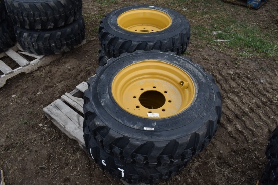 Set of 4 New Forerunner 10-16.5 Skid Steer Tires on 8 Lug Rims