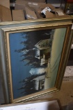 Snowy Cabin in the Woods Painting