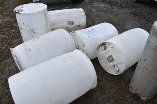 6 55 Gallon Plastic Barrels