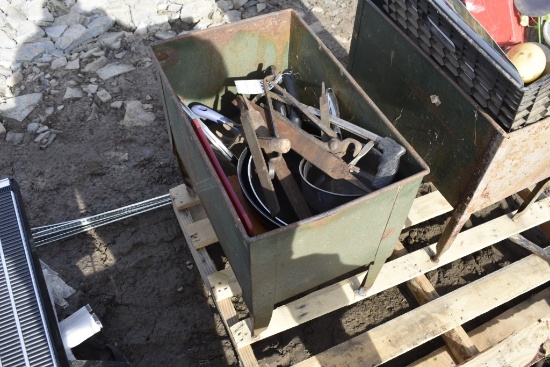 Metal Crate with Pots, Pans, Files