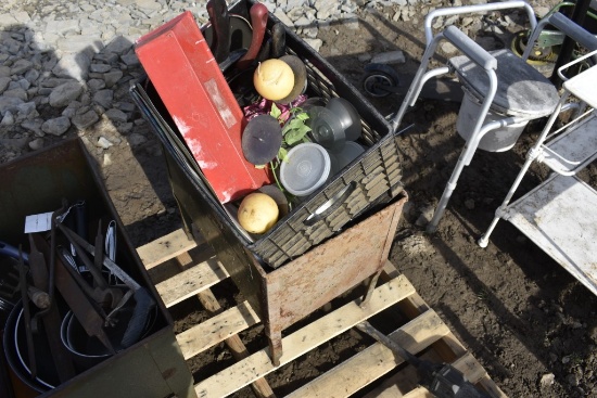Metal Crate with Pots, Pans