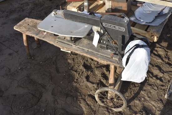 Excalibur Band Saw on Bench with Wheels