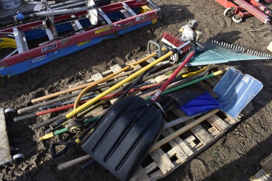 Pallet of Yard Tools and Weed Wacker