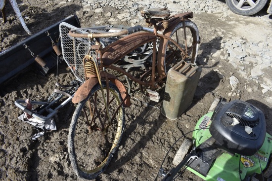 JC Higgins Antique Bicycle and Jerry Can