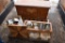 Pallet with Lane Ceder Chest with Cleaner and Two Decorative Chests, Two Mason Jar holders