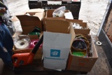 Pallet with Dale Earnhardt Bag, Box of Bags, Hess Trucks, Labels,