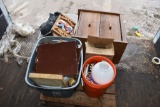 Pallet with Two Drawer Filing Cabinet, Pale with Rope and Glass Lamp Shade, Home Décor