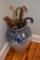 Blue and Gray Pottery Cane and Umbrella Holder