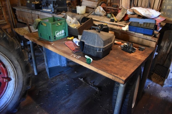Solid Wood Workshop Table with Contents