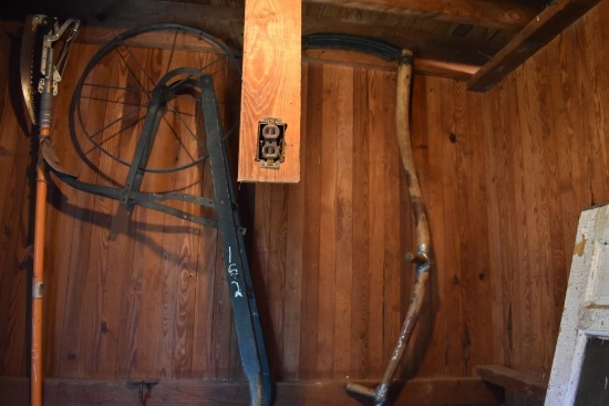 Antique Cultivator and Scythe