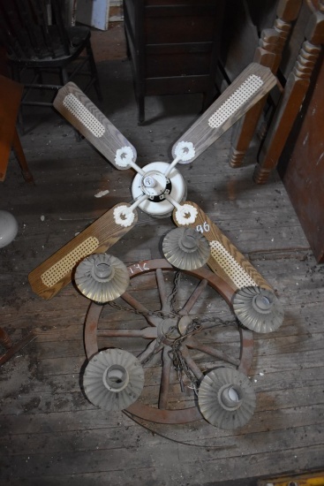 Ceiling Fan and Wagon wheel Light Fixture