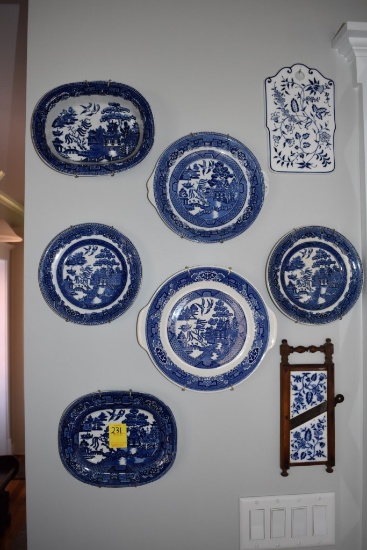 Group of Willow Ward Plates hanging on Wall