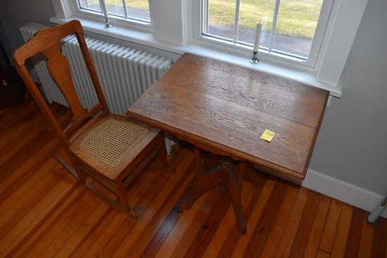 Wooden Table With Cane Bottom Rocking Chair
