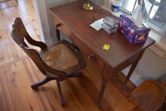 Wooden Desk with Cane Bottom Office Chair