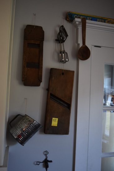 Group of Vintage Kitchen Items and Clock