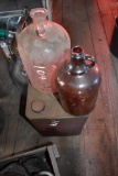 Two Vintage Glass Bottles and Metal Box
