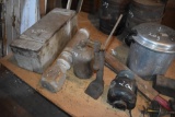 Wooden Box, Glass Jug, Antique Bottle Capper and Electric Motor