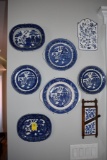 Group of Willow Ward Plates hanging on Wall