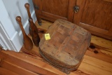 3 Antique Bowling Pins and a Picnic Basket