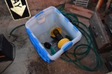 2 Totes, Two Bird Feeders, Green Garden Hose