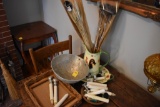 Pitcher and Basin, Electric Candle Sticks, Wicker Carry Tray, Decorative Sifter