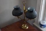 Bronze Lamp with Green Glass Shades