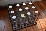Metal Milk Crate with 12 Un-Marked Milk Bottles
