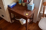 Wooden Table with Single Drawer and Contents