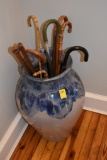 Blue and Gray Pottery Cane and Umbrella Holder