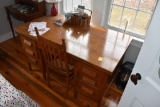 7 Drawer Wooden Desk with Chair and Some Office Supplies and Lamp
