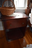 Single Drawer Night Stand and Wicker Basket