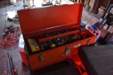 Red Carry Tool Box with Sockets and Saw