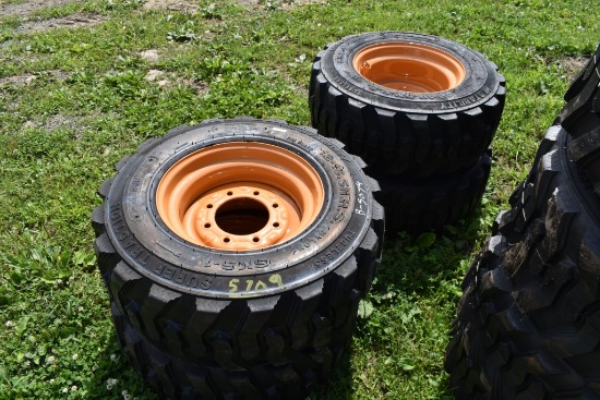 4 Forerunner 12-16.5 Skid Steer Tires on 8 Lug Rims