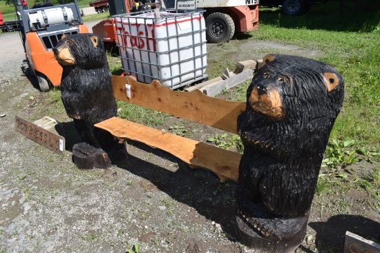 Double Bear Bench Wood Carving