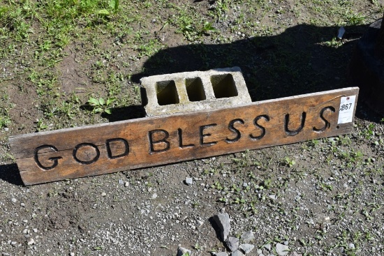 God Bless Us Wood Carving