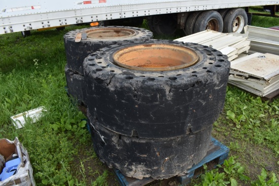 4 17.5-25 Airless Tires on 12 Lug Rims
