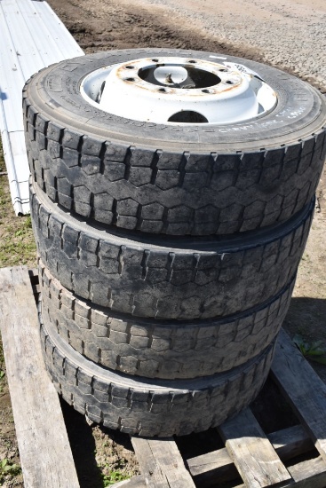 4 Dynatrac 245/70R19.5 Tires on 8 Lug Rims