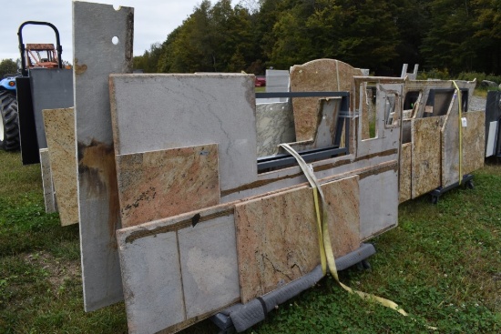 Group of Granite Slabs and Counters on Rack
