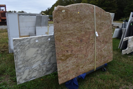 Group of Granite Slabs and Counters on Rack
