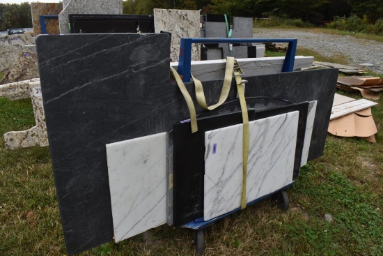 Group of Granite Slabs and Counters on Rack