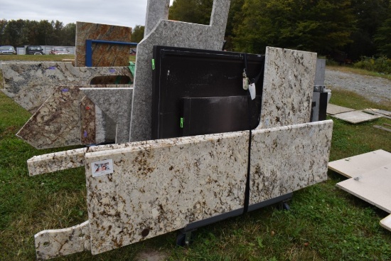 Group of Granite Slabs and Counters on Rack