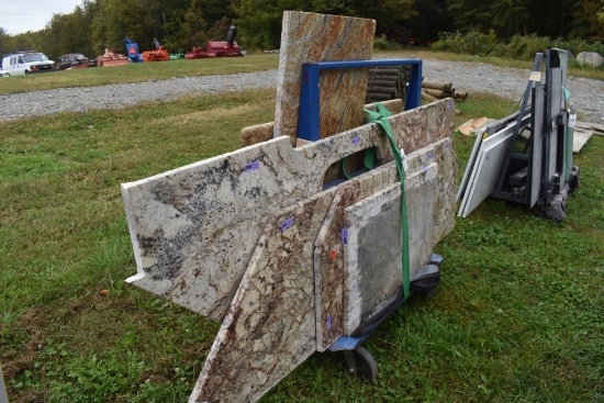 Group of Granite Slabs and Counters on Rack