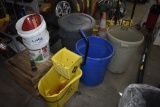 Mop Bucket, 3 Traffic Cones, 3 Trash Cans