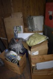 Group of Shelving Parts and Boxes of Decorations