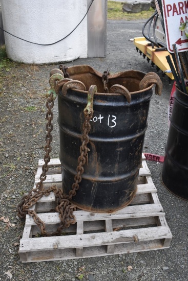 20' Chain with Greenlee Hooks On Each end With Barrel Of Misc Chain Parts and Binder Parts