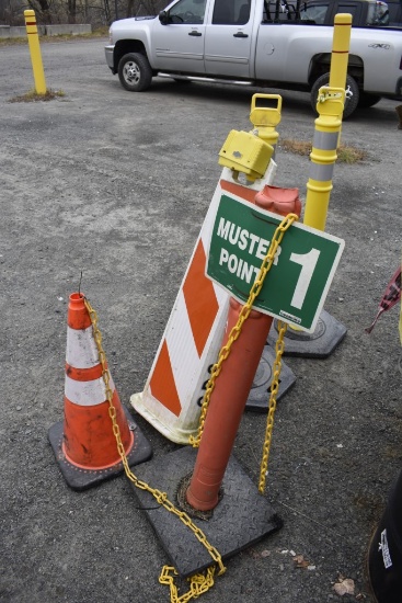4 Traffic Bollards and One Traffic Cone